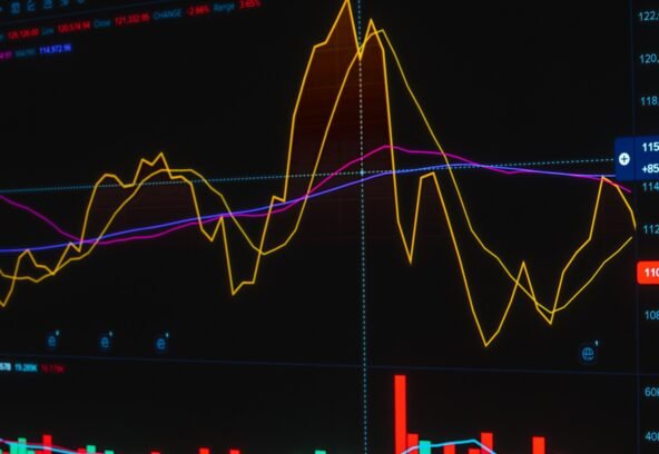 pexels-39334008 Vibrant graph showing fluctuating stock market trends on a trading screen.